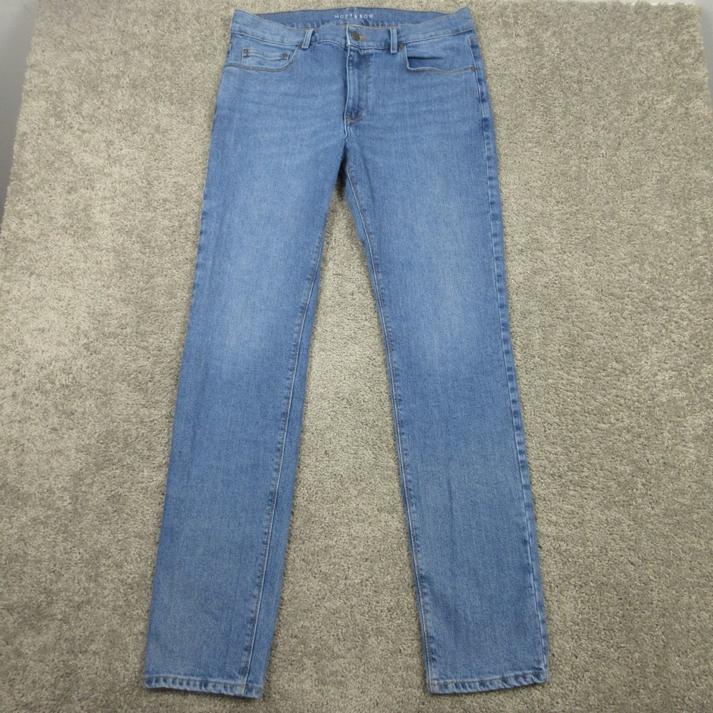Mott & Bow Jeans Mens 34x34 Blue Slim Fit Faded Whisker Flex Zip Fly Denim Pant